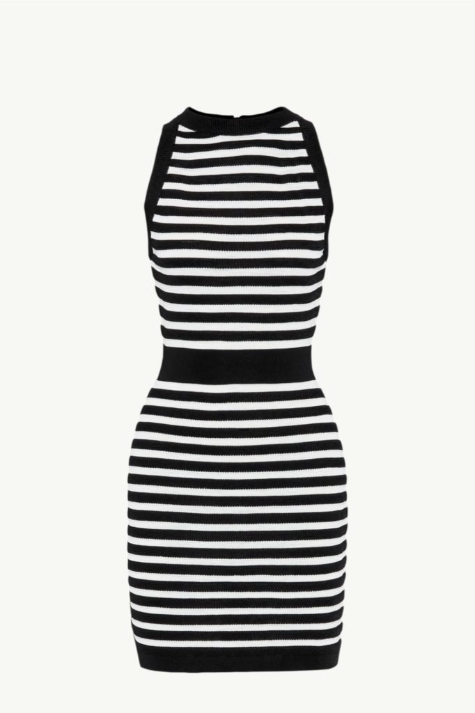 Balmain Striped Stretch Knit Mini Dress in Black and White 123668-975M