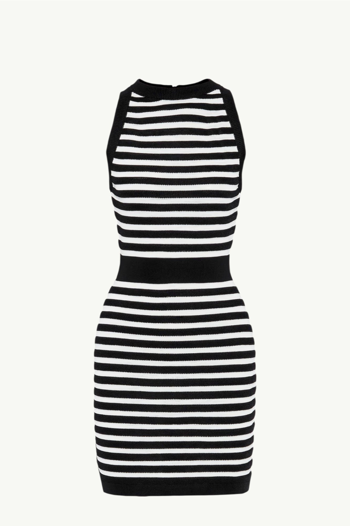 balmain-striped-stretch-knit-mini-dress-in-black-and-white-123668-975m-0 Balmain Striped Stretch Knit Mini Dress in Black and White 123668-975M