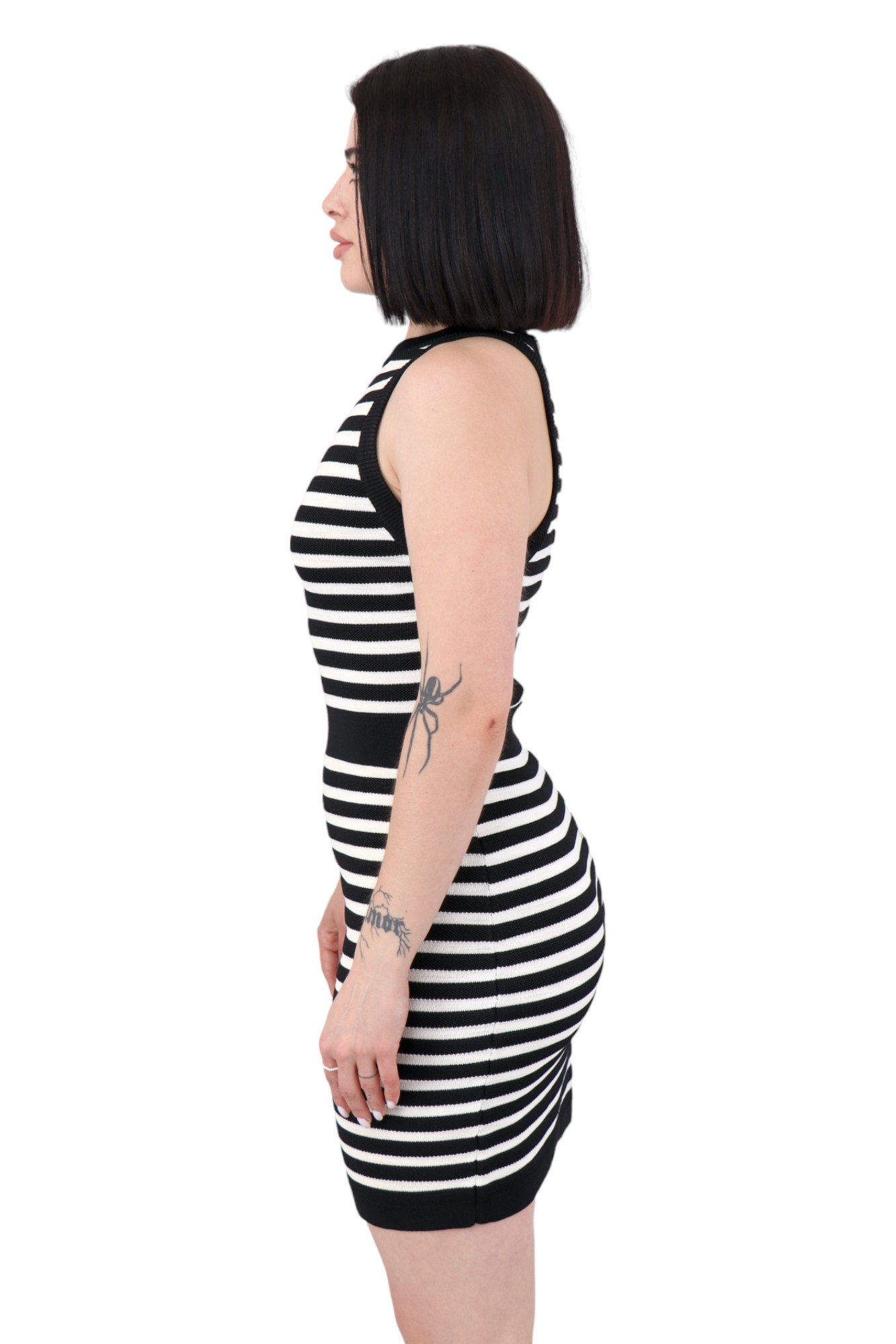 balmain-striped-stretch-knit-mini-dress-in-black-and-white-123668-975m-3 Сукня Balmain Striped Stretch-Knit Mini Dress In Black And White 123668-975M