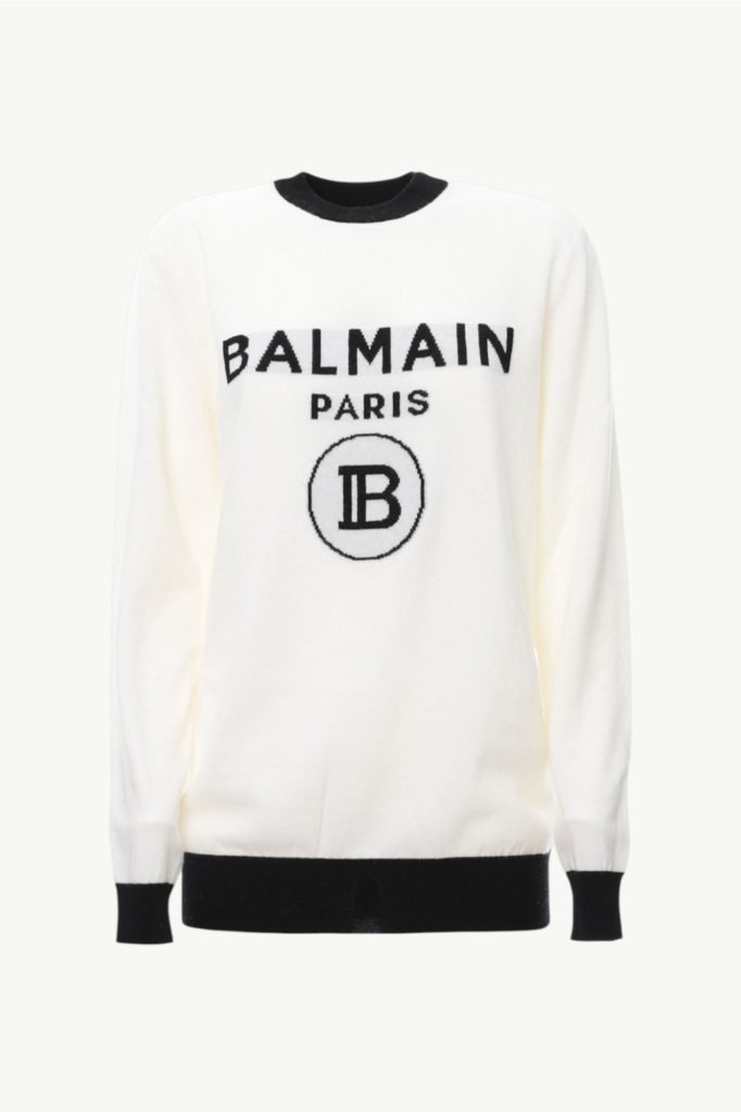 Balmain Crew Neck Sweater White SF13165K477