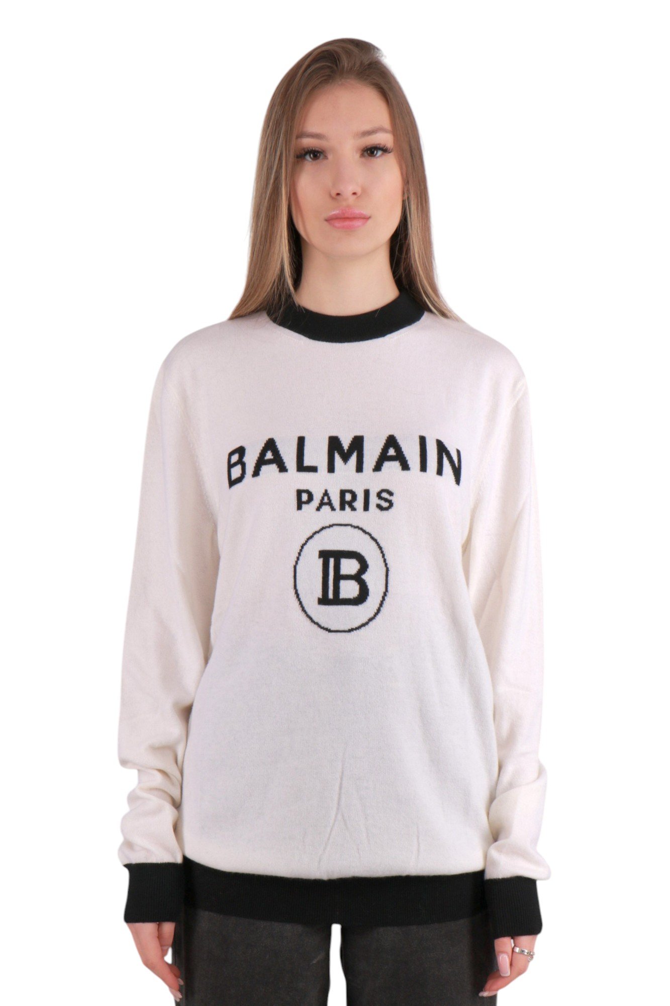 balmain-crew-neck-sweater-white-1 Светр Balmain Crew Neck Sweater White SF13165K477