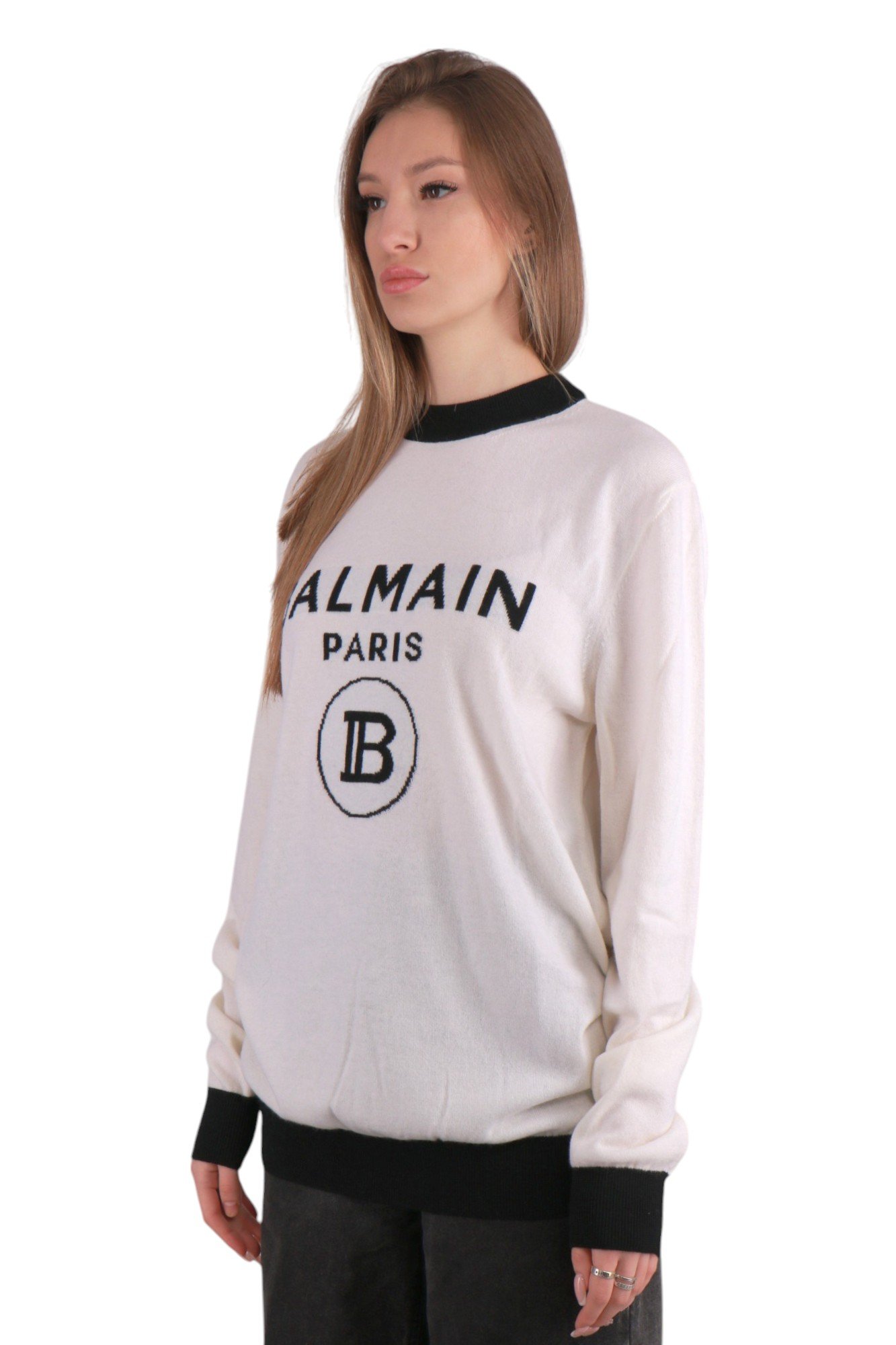 balmain-crew-neck-sweater-white-2 Светр Balmain Crew Neck Sweater White SF13165K477