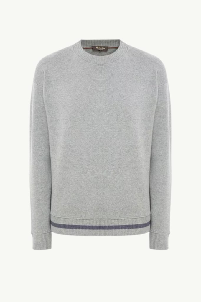 Loro Piana Girocollo Granton Sweater Cashmere Stardust Blue/Teal Melange FAL-8486