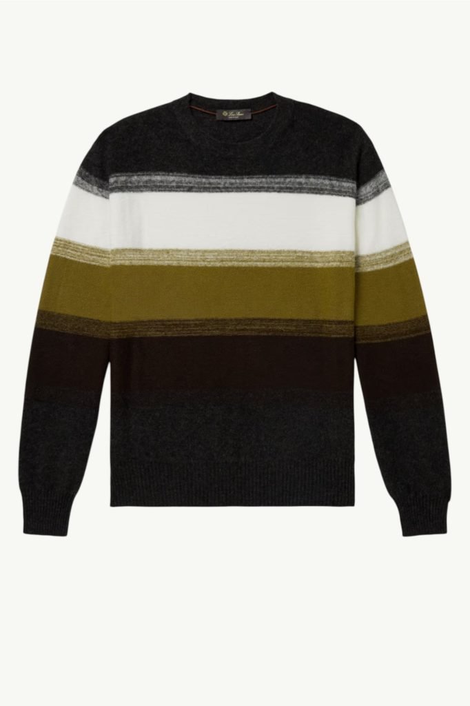 Loro Piana Glenshell Striped Cashmere And Silk In White/Acorn Melang FAL9219