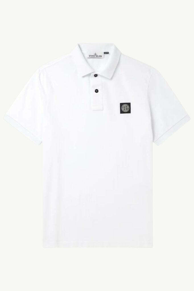 Stone Island Cotton Polo Shirts Compass Logo Patch White - K1S1522002SCS0017-V1001