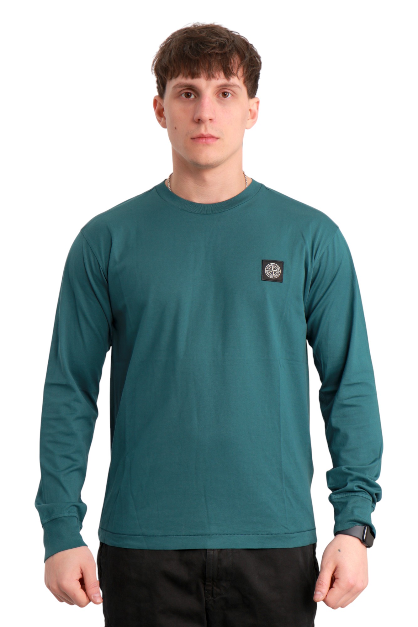 Лонгслів Stone Island Garment Dyed Long Sleeve T-Shirt Petrolio