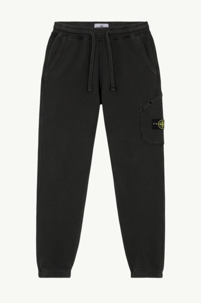 Stone Island Organic Cotton Diagonal Fleece ‘OLD’ Effect Cargo Pant Black – 811561141-V0129