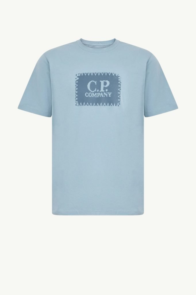 C.P. Company Cotton Jersey 30/1 Short Sleeve Logo Label T-Shirt Silver Blue 20CMTS723A-005100W-809