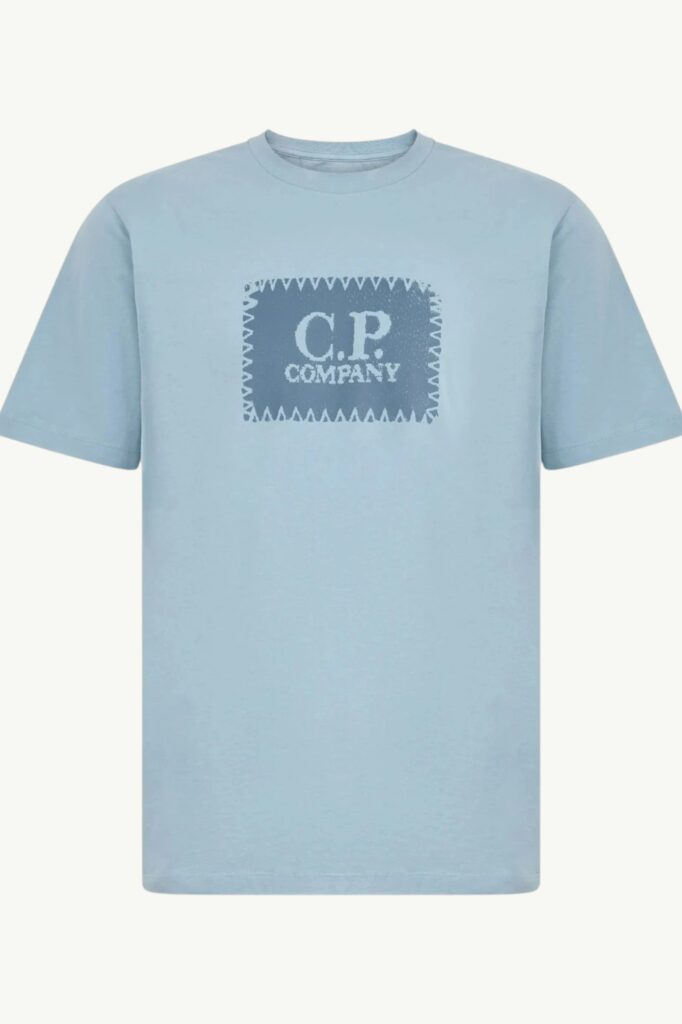 C.P. Company Cotton Jersey 30/1 Short Sleeve Logo Label T-Shirt Silver Blue - 20CMTS723A-005100W-809