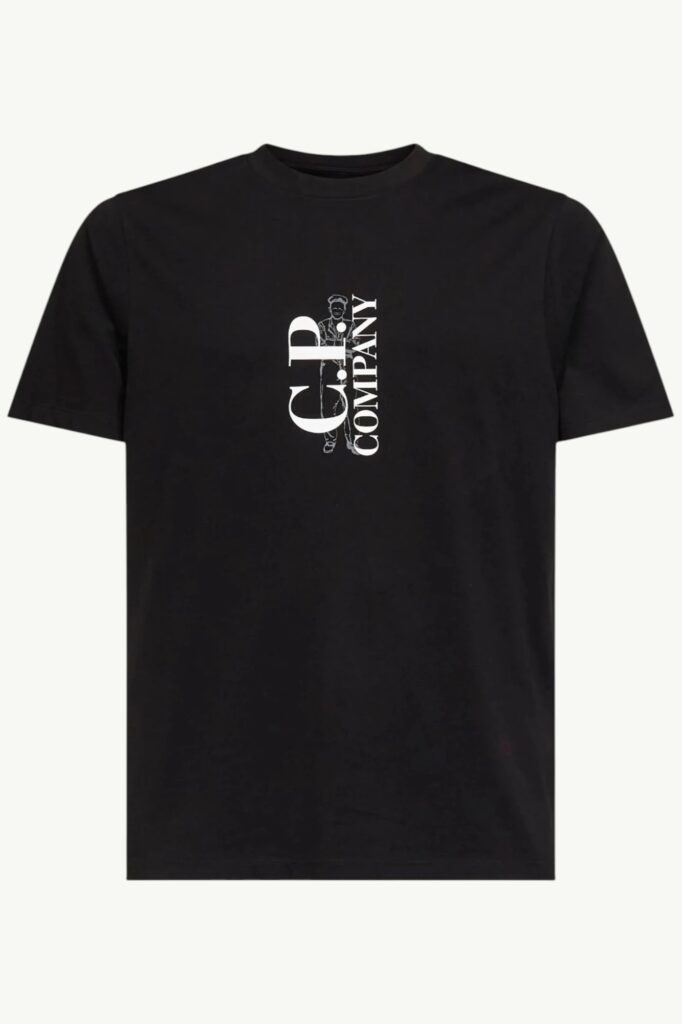 C.P. Company Cotton Jersey 30/1 Short Sleeve Vertical Logo T-Shirt Black - 20CMTS084A-005100W-999