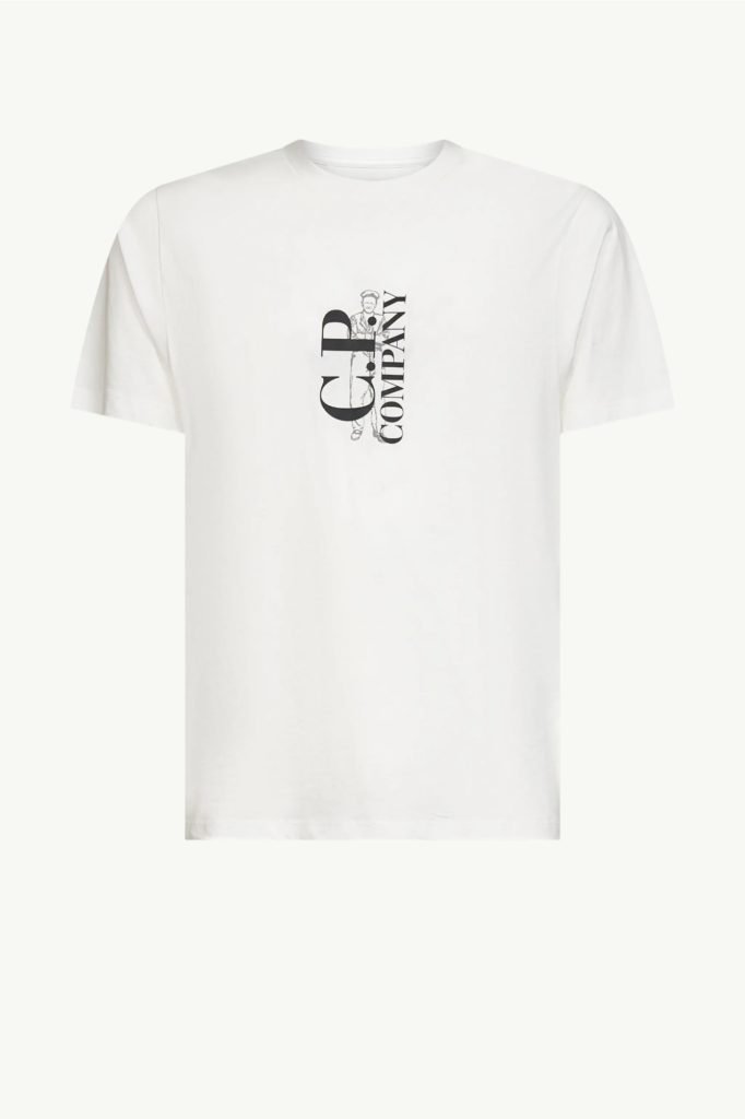 C.P. Company Cotton Jersey 30/1 Short Sleeve Vertical Logo T-Shirt Gauze White 20CMTS084A-005100W-103