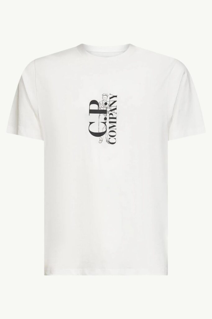 C.P. Company Cotton Jersey 30/1 Short Sleeve Vertical Logo T-Shirt Gauze White - 20CMTS084A-005100W-103