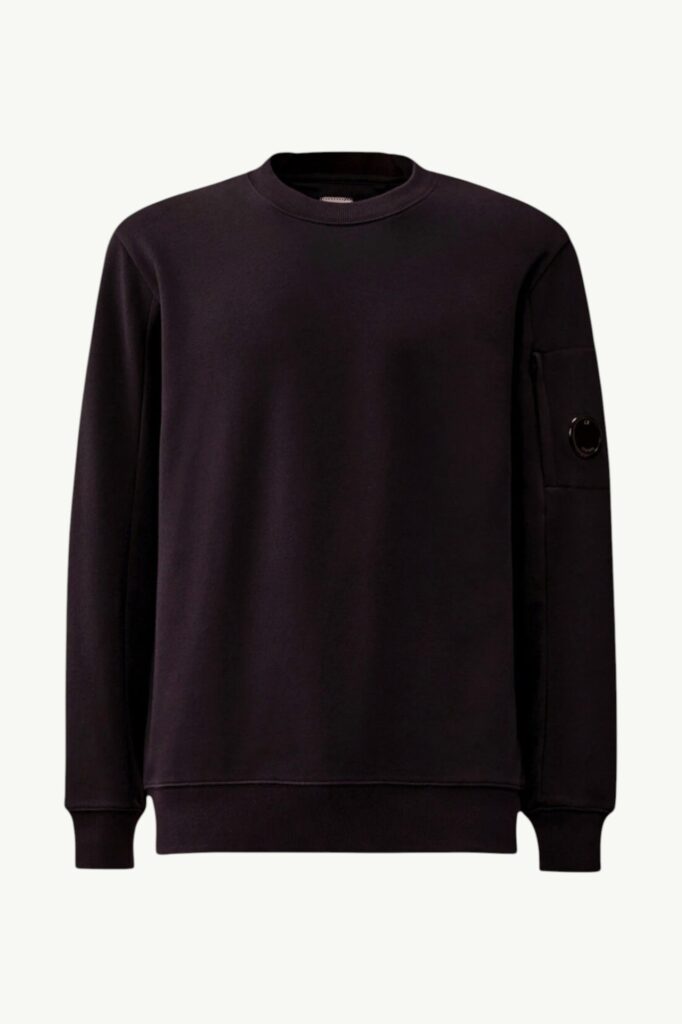 C.P. Company Diagonal Raised Fleece Crewneck Lens Sweatshirt Total Eclipse – Blue - RCCMSS713A-005086W-888