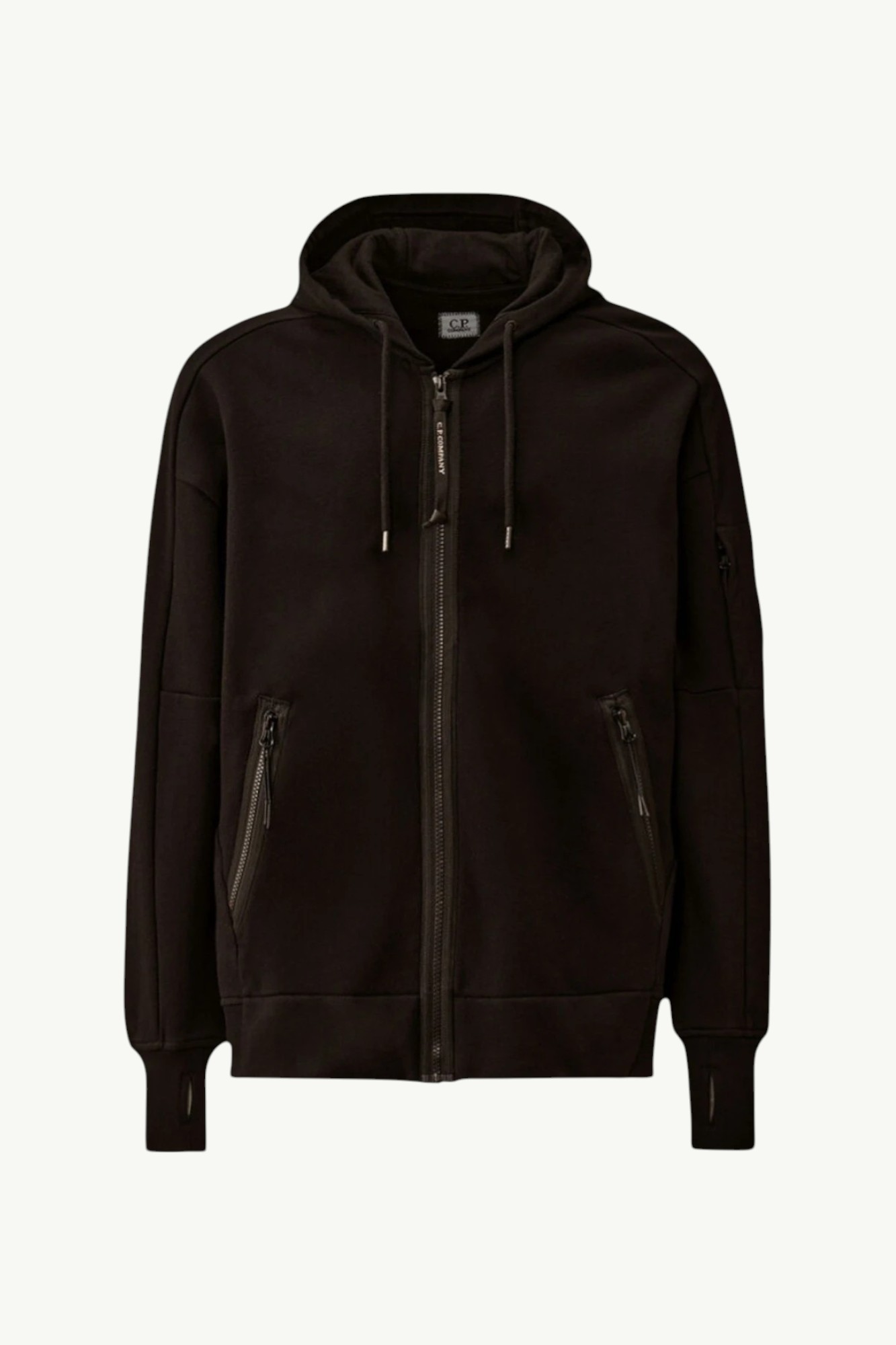 C.P. Company Diagonal Raised Fleece Hooded Full Zip Sweatshirt Black - RCCMSS716A-005086W-999