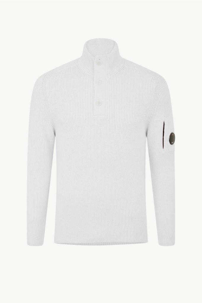 C.P. Company Full Rib Half Button Sweater Gauze White 19CMKN016A-006608A-103