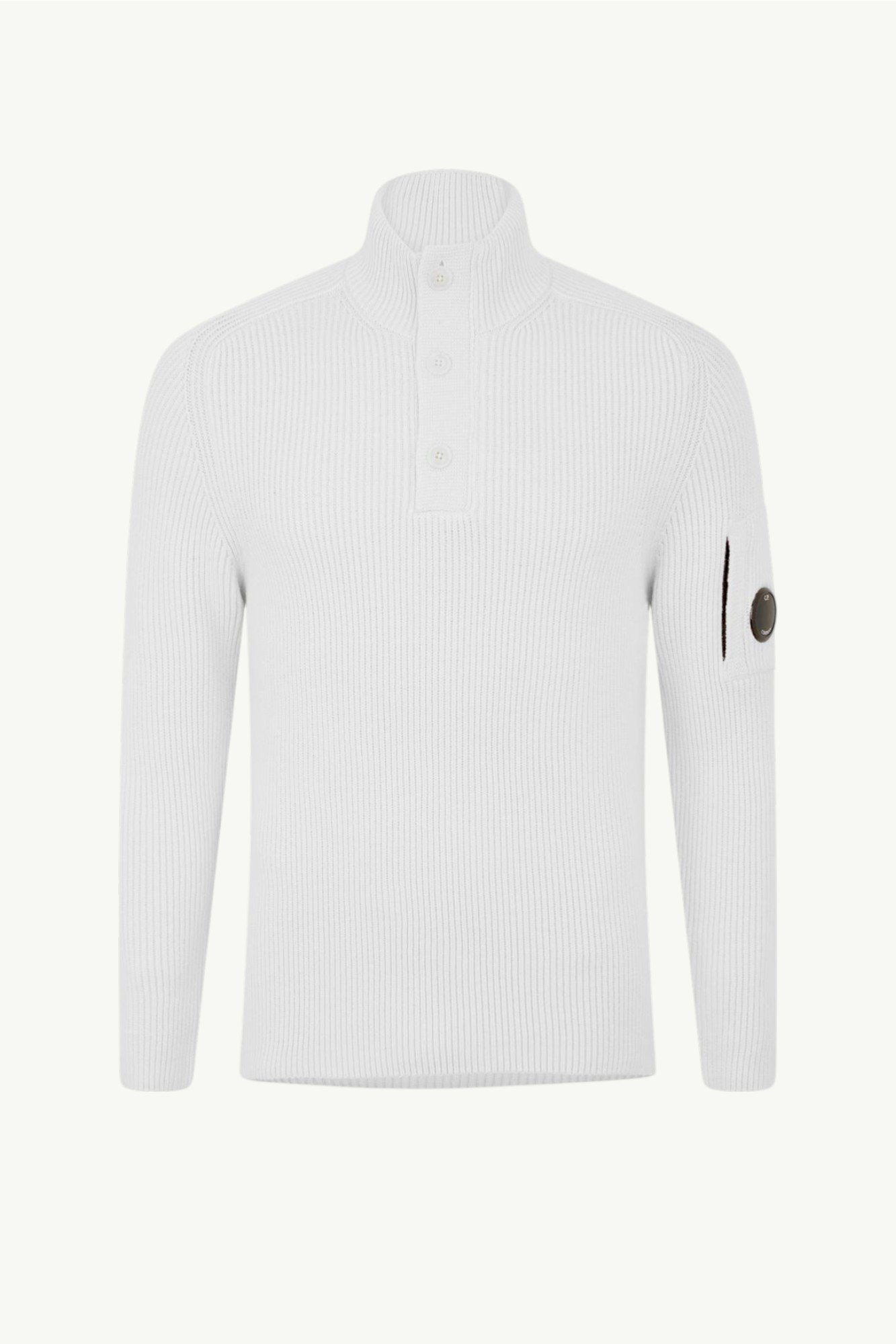 C.P. Company Full Rib Half Button Sweater Gauze White 19CMKN016A-006608A-103