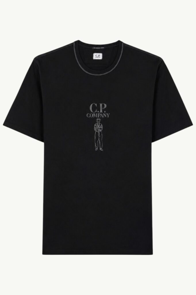 C.P. Company Mercerized Jersey 30/2 Twisted Short Sleeve Logo T-Shirt Black - 20CMTS120A-110580W-999