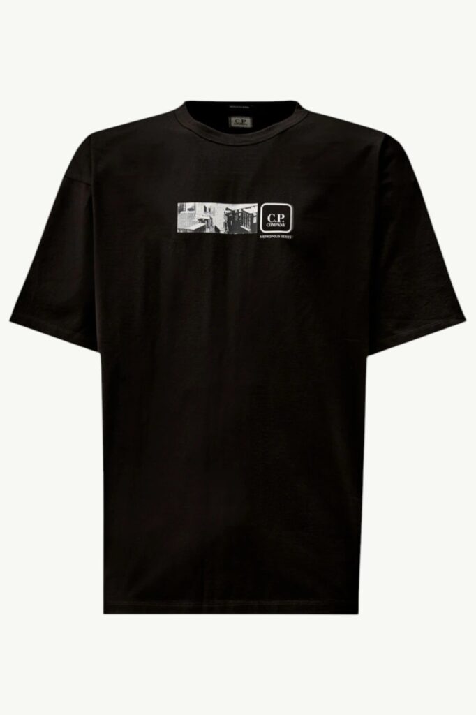 C.P. Company Metropolis Series Mercerized Jersey Short Sleeve Back Embroidery T-Shirt Black - 20CLTS056A-006370W-999