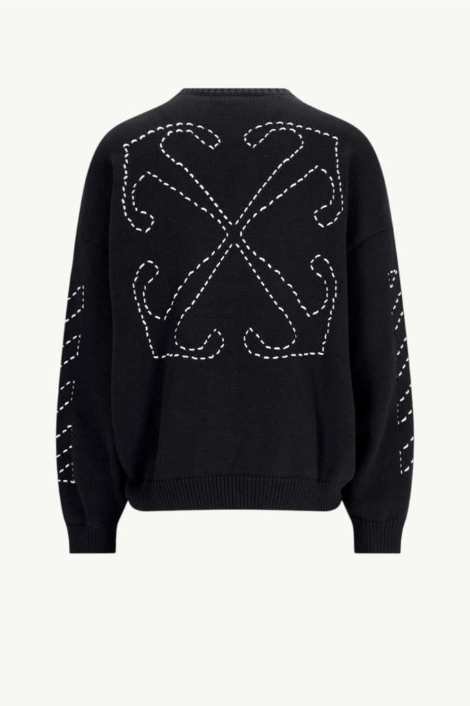 Off-White Stitch Arr Diags Knit Crew Black OMHE191C99KNI0011061
