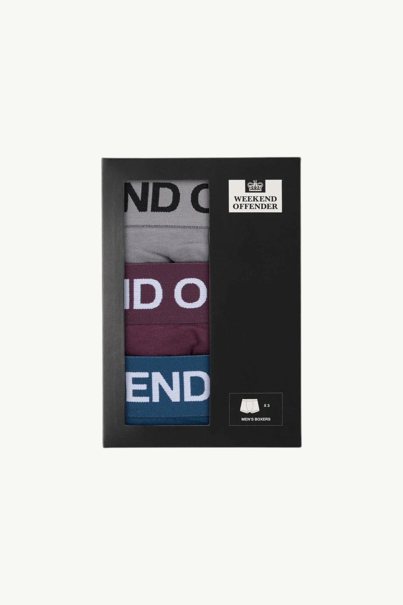 Weekend Offender Boxer Shorts Pack Of 3 Light Grey/ Deep Plum/ Juniper Blue - WOSBO03-LGDPJU