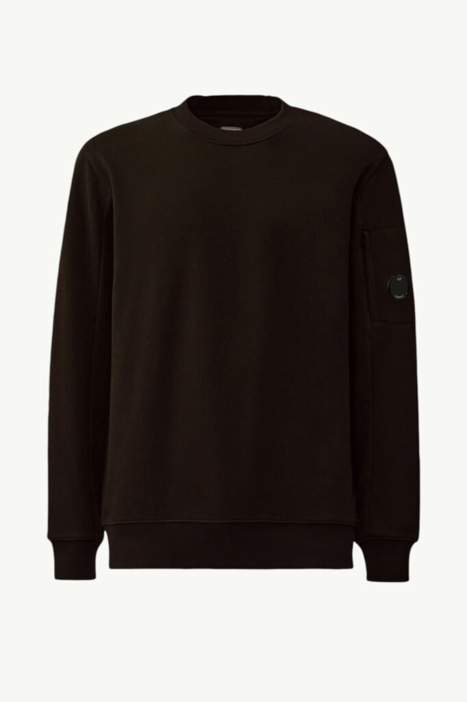 C.P. Company Diagonal Raised Fleece Crewneck Lens Sweatshirt Black - RCCMSS713A-005086W-999