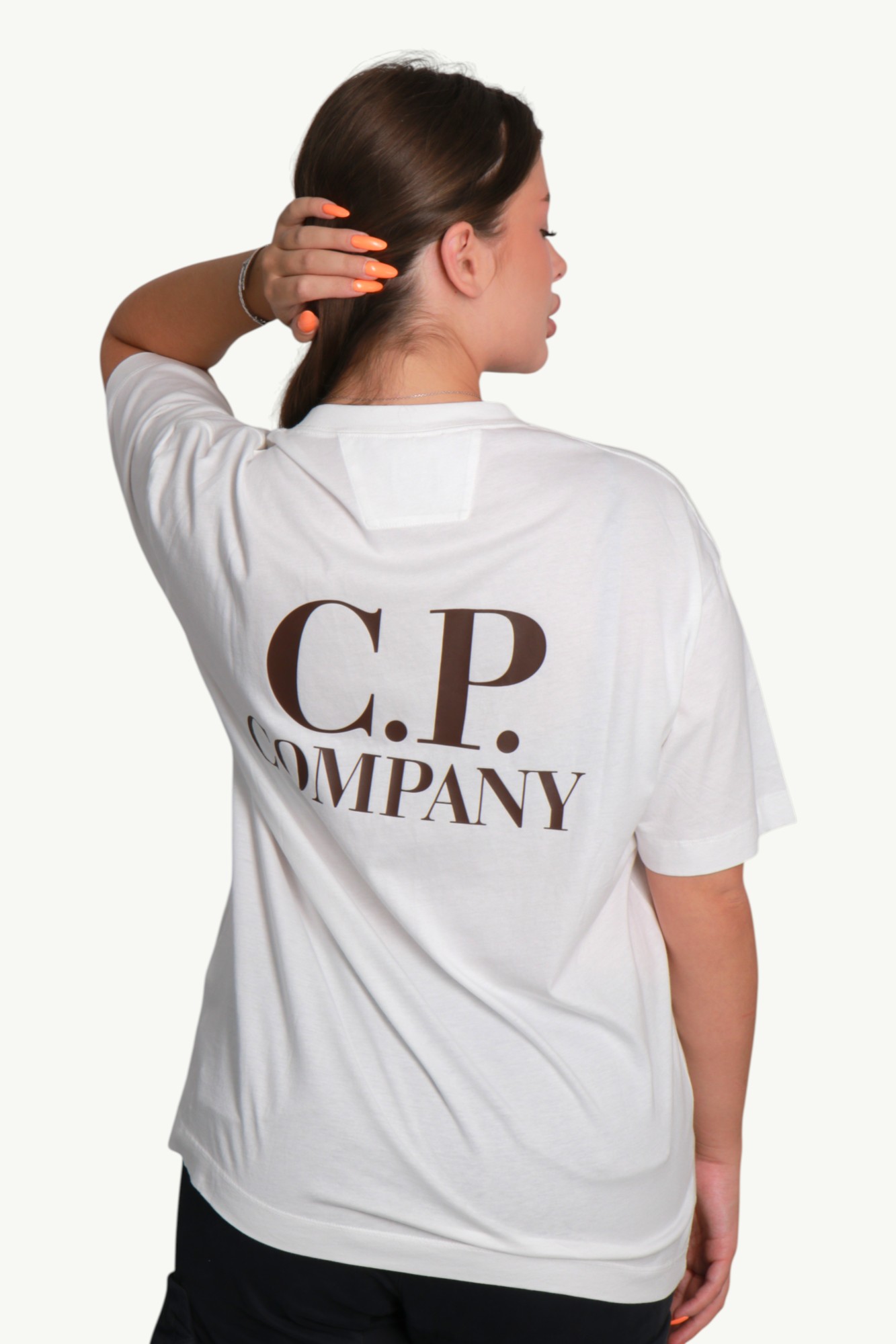 C.P. Company 30/1 Jersey Short Sleeve Printed Graphics T-Shirt White / Brown 19CMTS103A-005100W-103