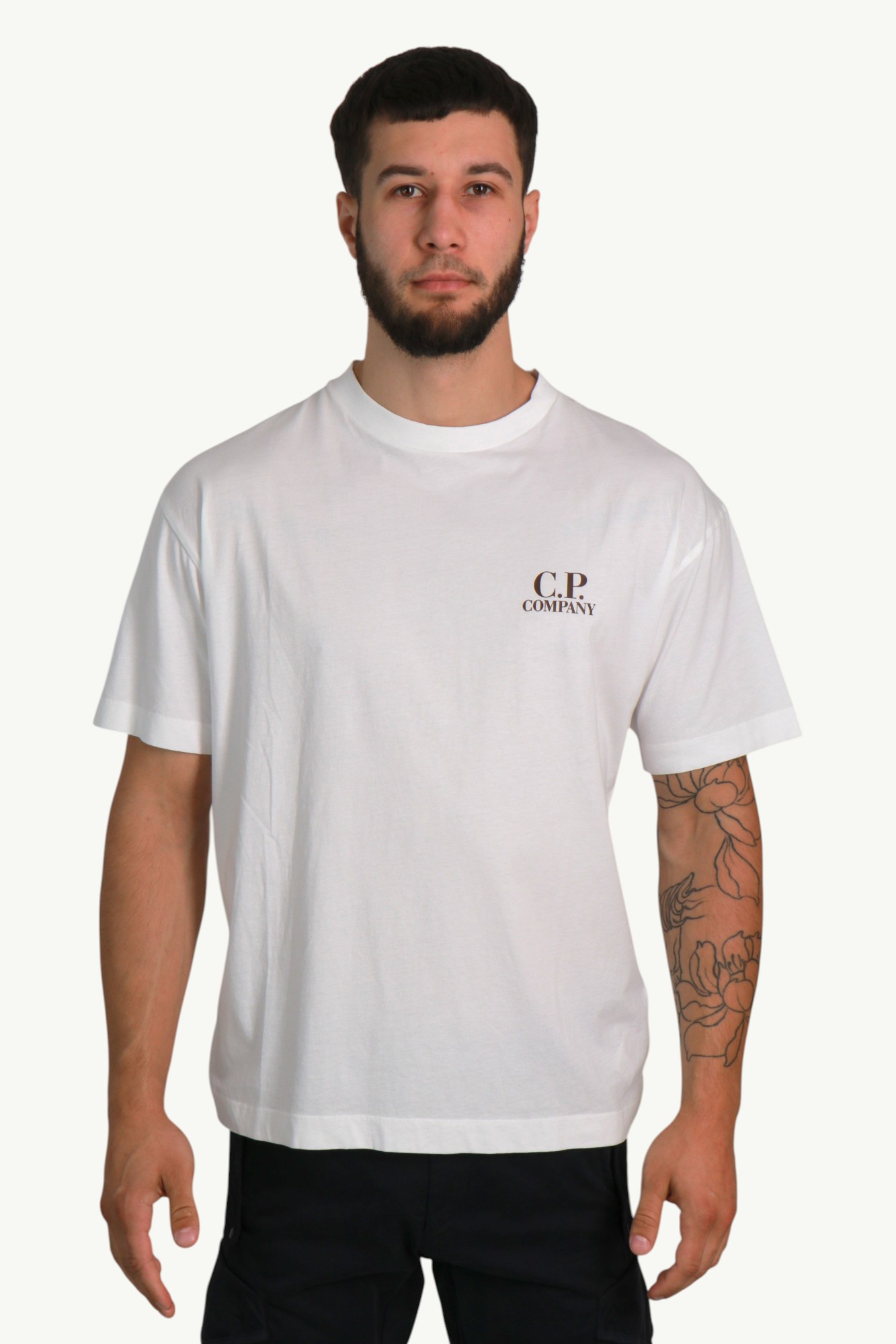 C.P. Company 30/1 Jersey Short Sleeve Printed Graphics T-Shirt White / Brown 19CMTS103A-005100W-103