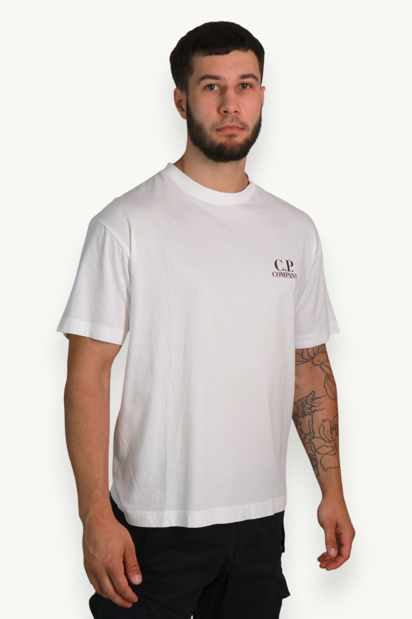 C.P. Company 30/1 Jersey Short Sleeve Printed Graphics T-Shirt White / Brown 19CMTS103A-005100W-103