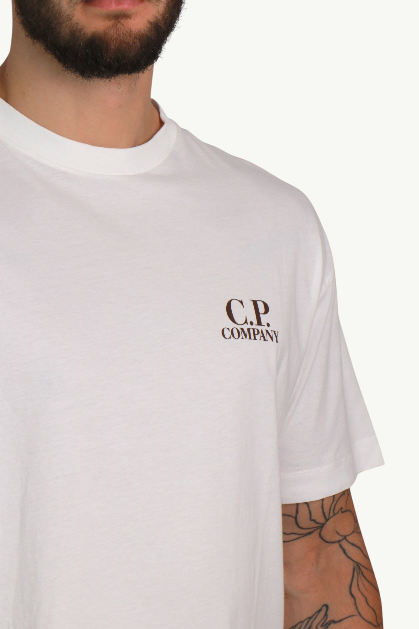 C.P. Company 30/1 Jersey Short Sleeve Printed Graphics T-Shirt White / Brown 19CMTS103A-005100W-103