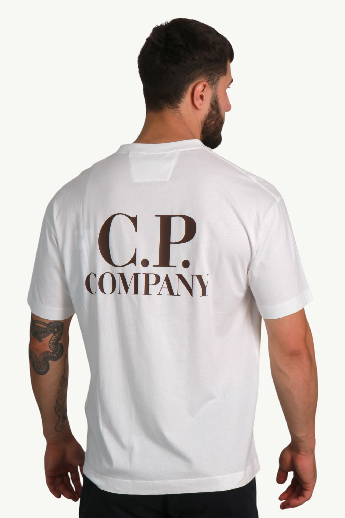 C.P. Company 30/1 Jersey Short Sleeve Printed Graphics T-Shirt White / Brown 19CMTS103A-005100W-103