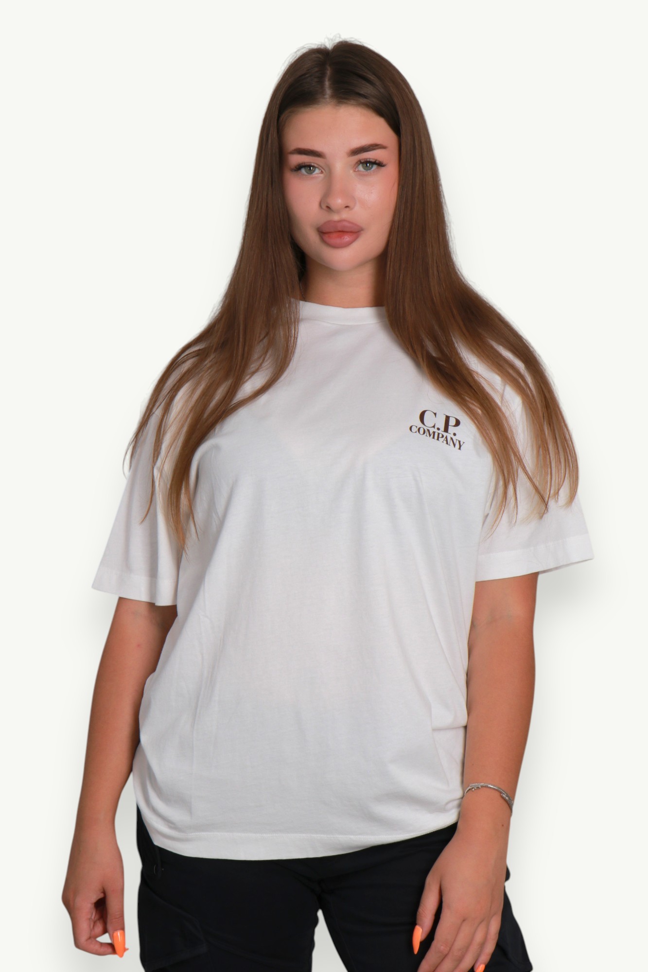 C.P. Company 30/1 Jersey Short Sleeve Printed Graphics T-Shirt White / Brown 19CMTS103A-005100W-103