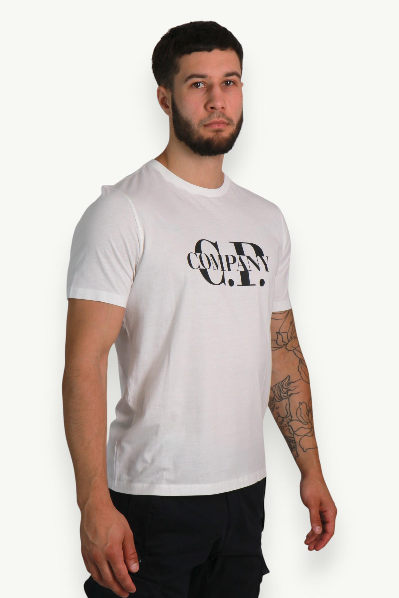 C.P. Company 30/1 Jersey Sleeve Logo T-Shirt White 15CMTS239A-005100W-103