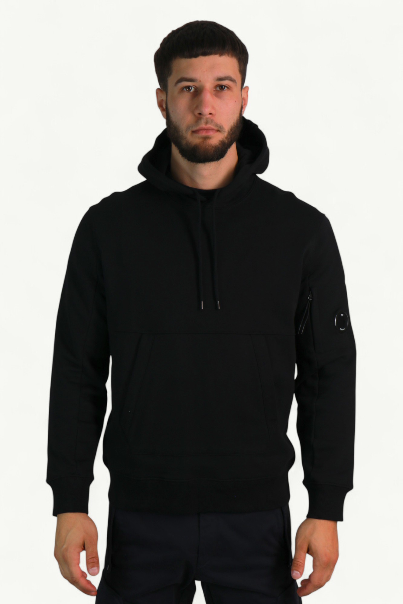 C.P. Company Diagonal Raised Hooded Lens Sweatshirt Black 14CMSS023A-005086W-999
