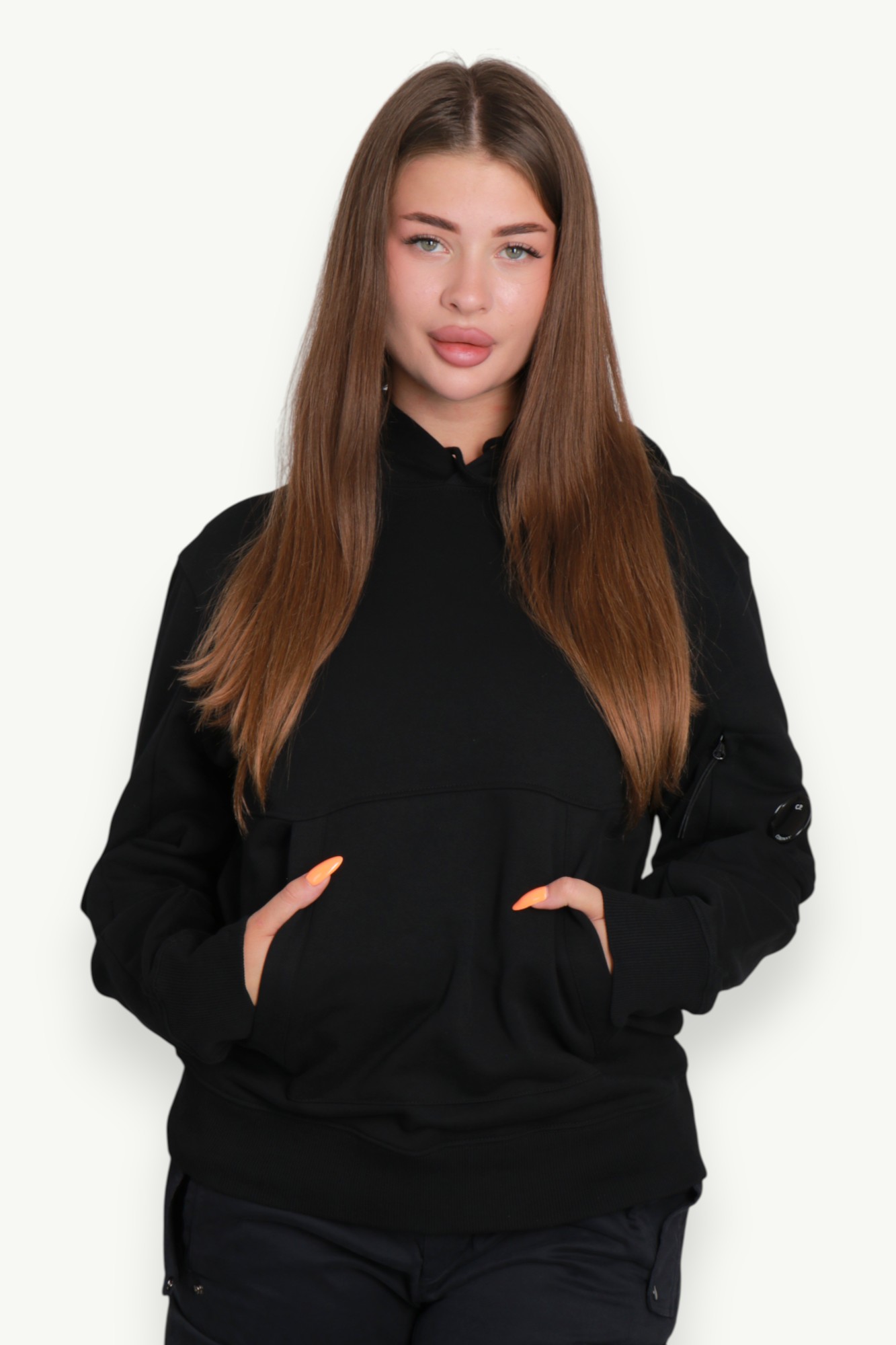 C.P. Company Diagonal Raised Hooded Lens Sweatshirt Black 14CMSS023A-005086W-999