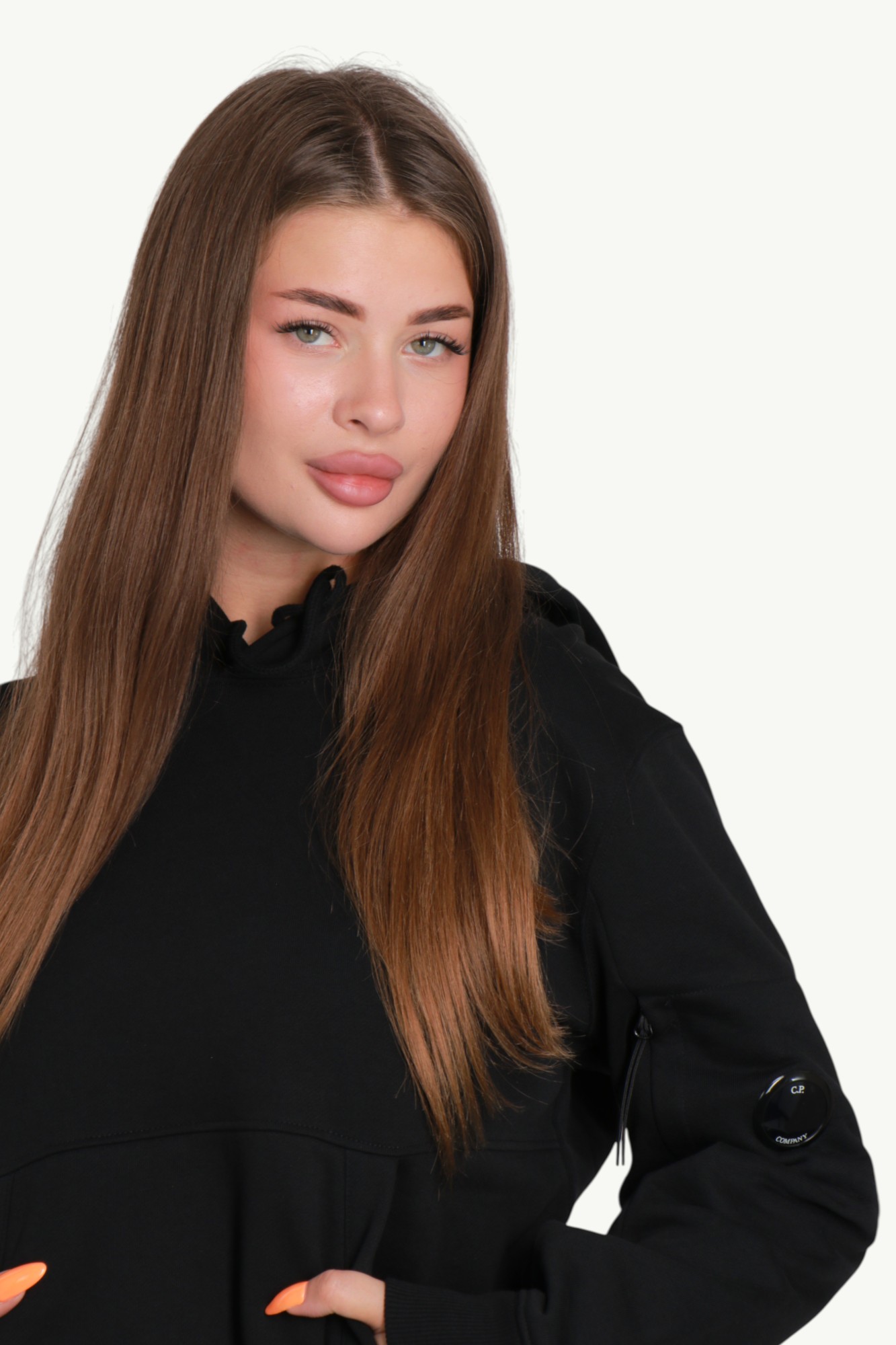 C.P. Company Diagonal Raised Hooded Lens Sweatshirt Black 14CMSS023A-005086W-999