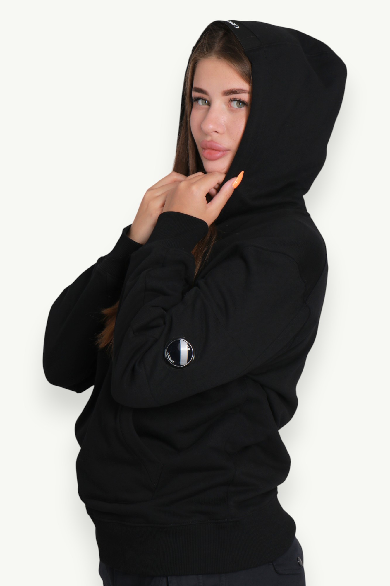 C.P. Company Diagonal Raised Hooded Lens Sweatshirt Black 14CMSS023A-005086W-999