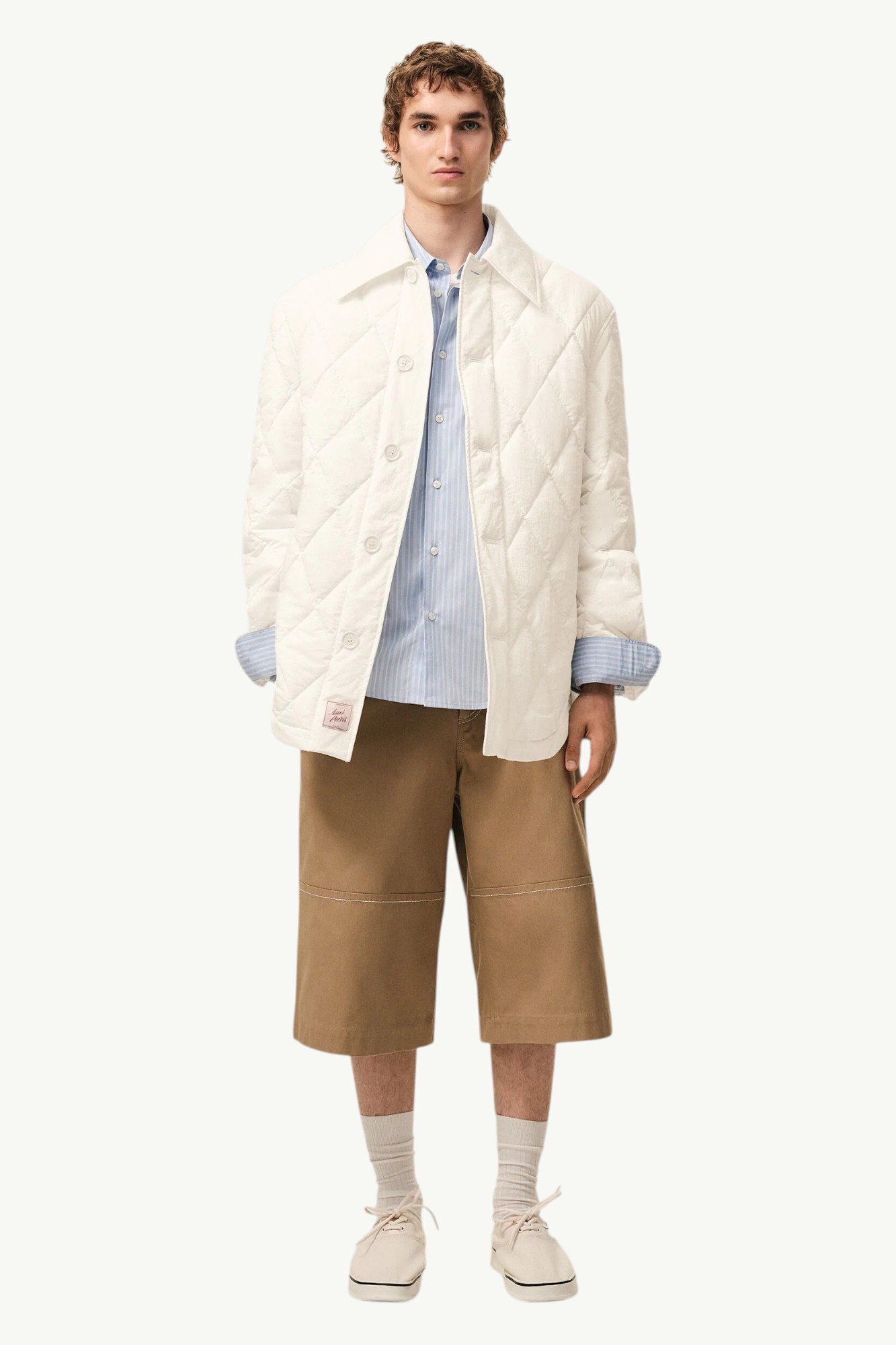 ami-paris-blanche-boutonnee-rembourree-en-nylon-jacket-cream-ujk885pa0117136-3 AMI Paris Blanche Boutonnée Rembourrée en Nylon Jacket Cream - UJK885-PA0117-136