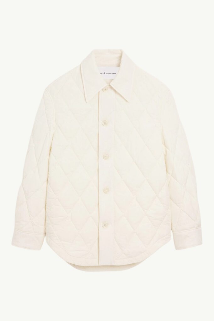 AMI Paris Blanche Boutonnée Rembourrée en Nylon Jacket Cream - UJK885-PA0117-136