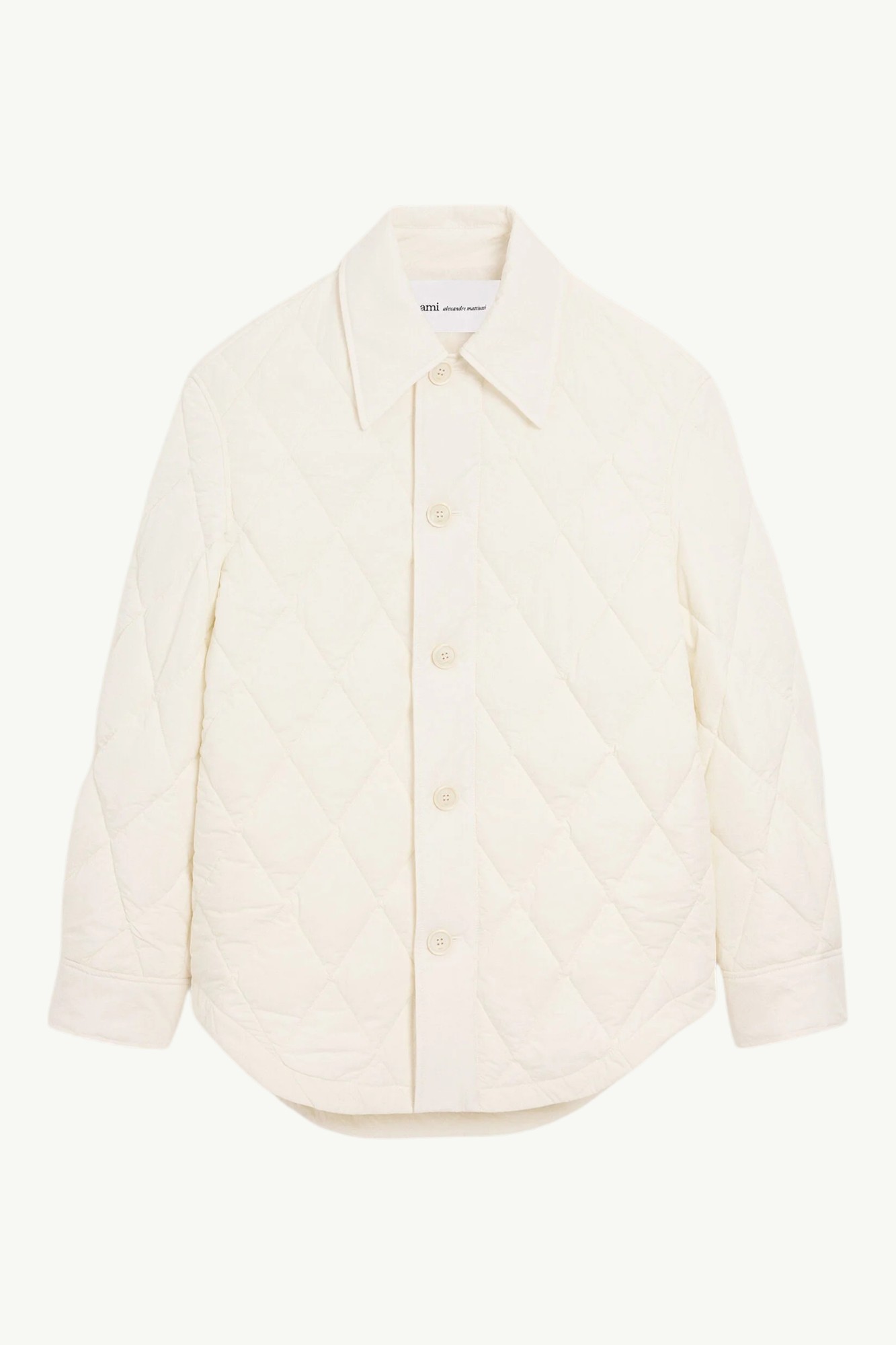 AMI Paris Blanche Boutonnée Rembourrée en Nylon Jacket Cream - UJK885-PA0117-136