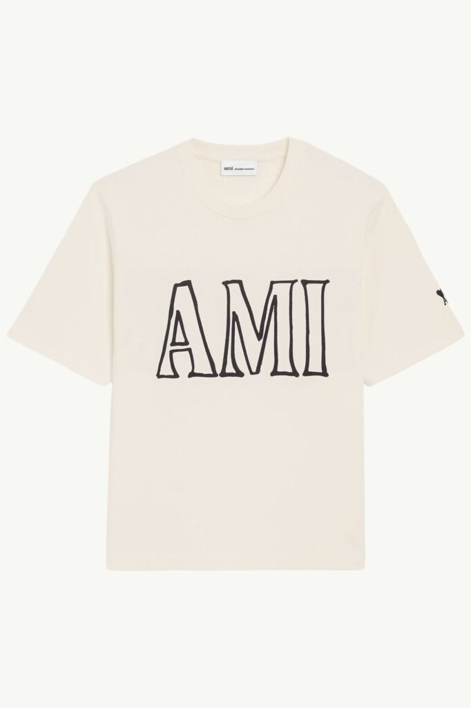 AMI Paris Jersey De Coton Imprimé T-shirt Cream - UTS380-726-136