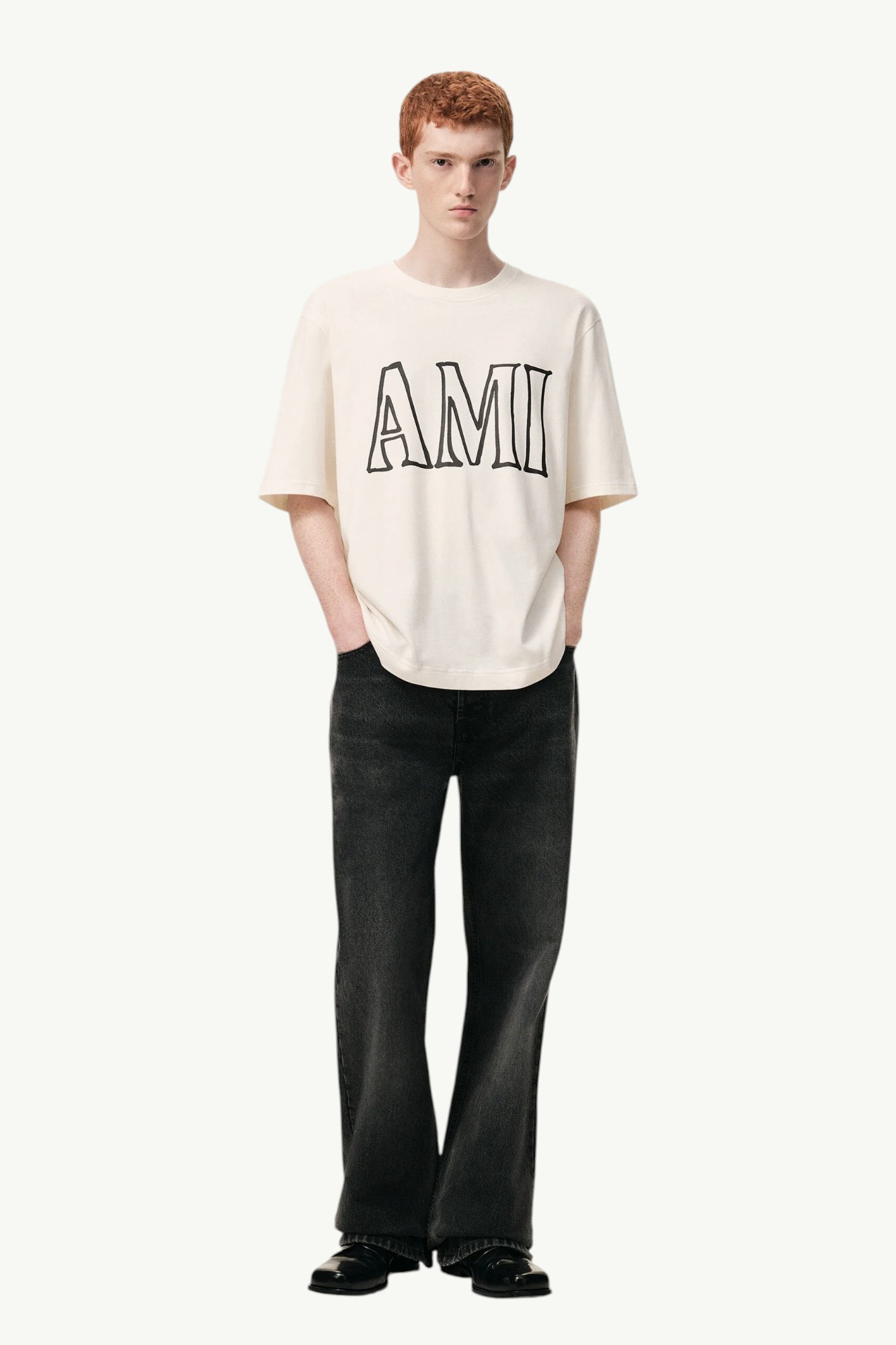 ami-paris-jersey-de-coton-imprime-t-shirt-cream-uts380726136-3 AMI Paris Jersey De Coton Imprimé T-shirt Cream - UTS380-726-136
