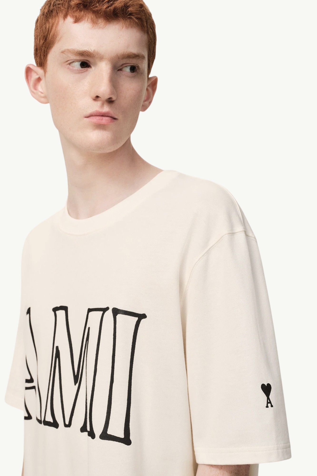 ami-paris-jersey-de-coton-imprime-t-shirt-cream-uts380726136-4 AMI Paris Jersey De Coton Imprimé T-shirt Cream - UTS380-726-136