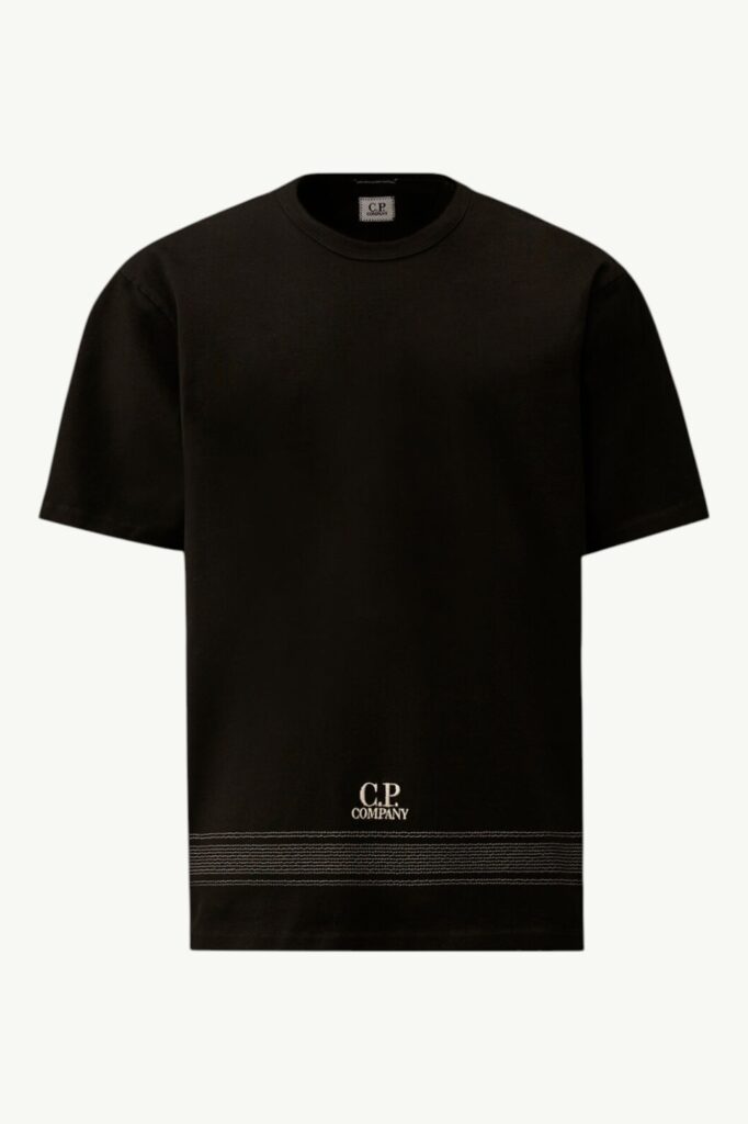 C.P. Company Mercerized Jersey 30/2 Twisted Short Sleeve Embroidery T-Shirt Black 20CMTS122A-110580W-999