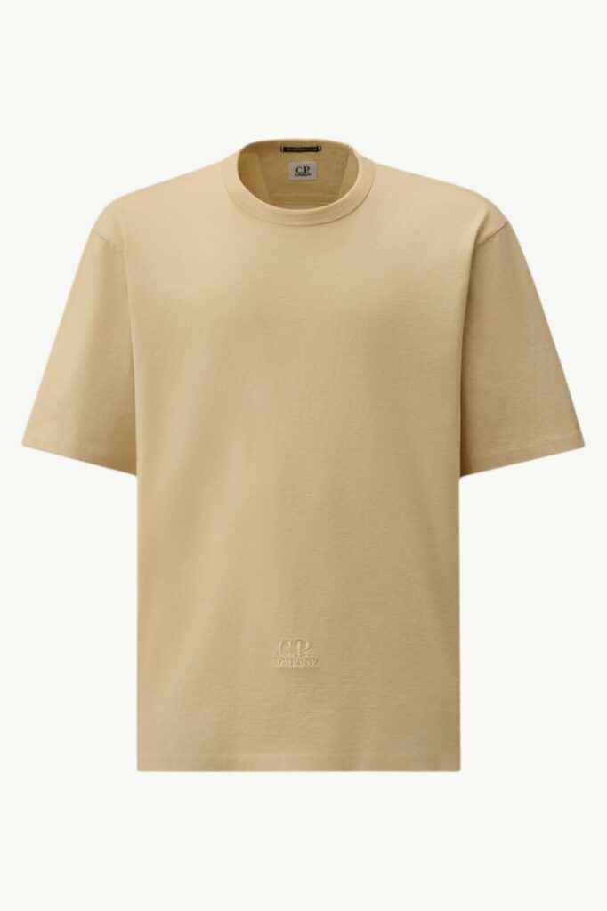 C.P. Company Mercerized Jersey 30/2 Twisted Short Sleeve Embroidery T-Shirt Frozen Dew – White 20CMTS122A110580W114