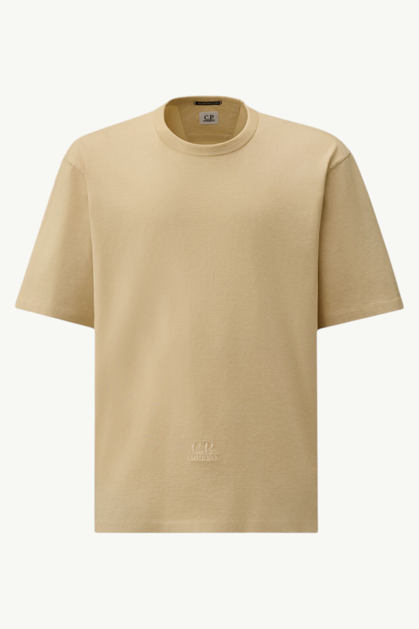 C.P. Company Mercerized Jersey 30/2 Twisted Short Sleeve Embroidery T-Shirt Frozen Dew – White 20CMTS122A110580W114