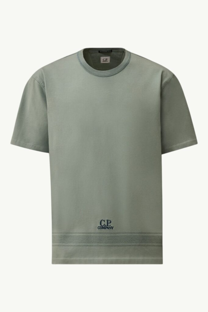 C.P. Company Mercerized Jersey 30/2 Twisted Short Sleeve Embroidery T-Shirt Silver Blue 20CMTS122A110580W809