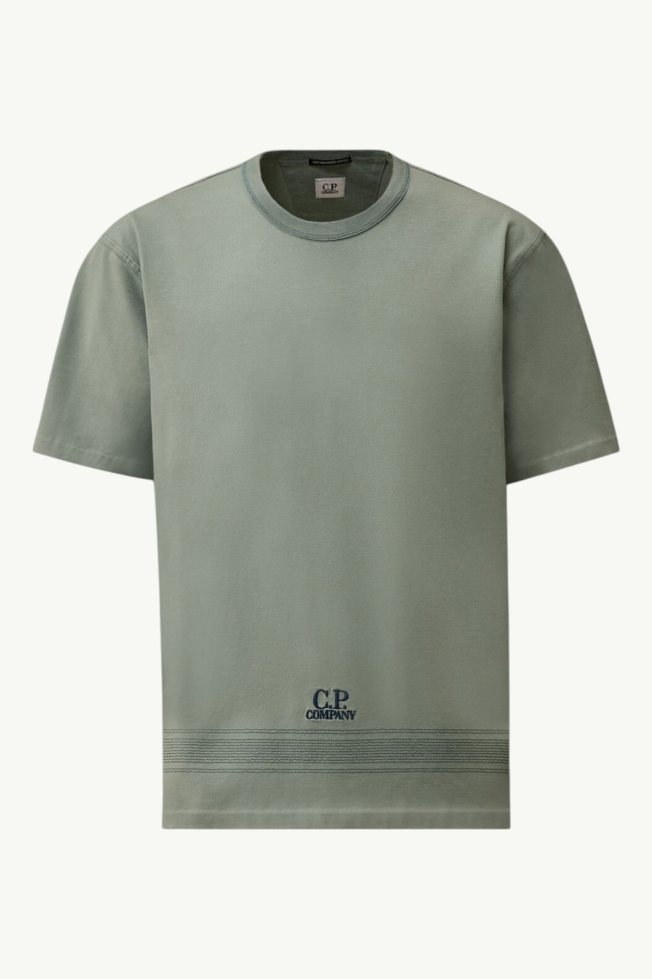 C.P. Company Mercerized Jersey 30/2 Twisted Short Sleeve Embroidery T-Shirt Silver Blue 20CMTS122A110580W809