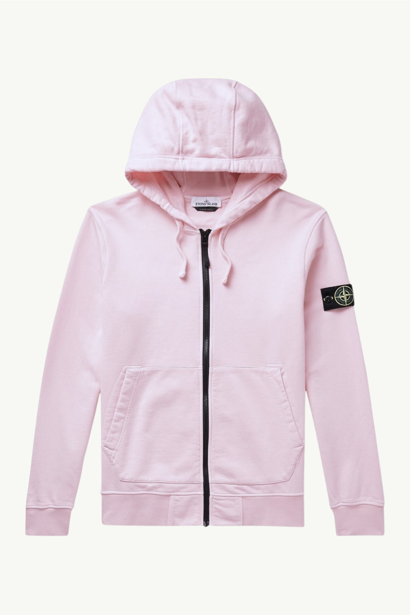 Stone Island Organic Cotton Fleece Zip-Up Hooded Powder Pink – 761564251-V0086